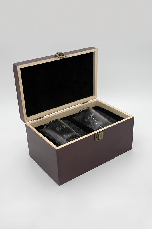 Cary Custom Etched Glass Set with Wood Box