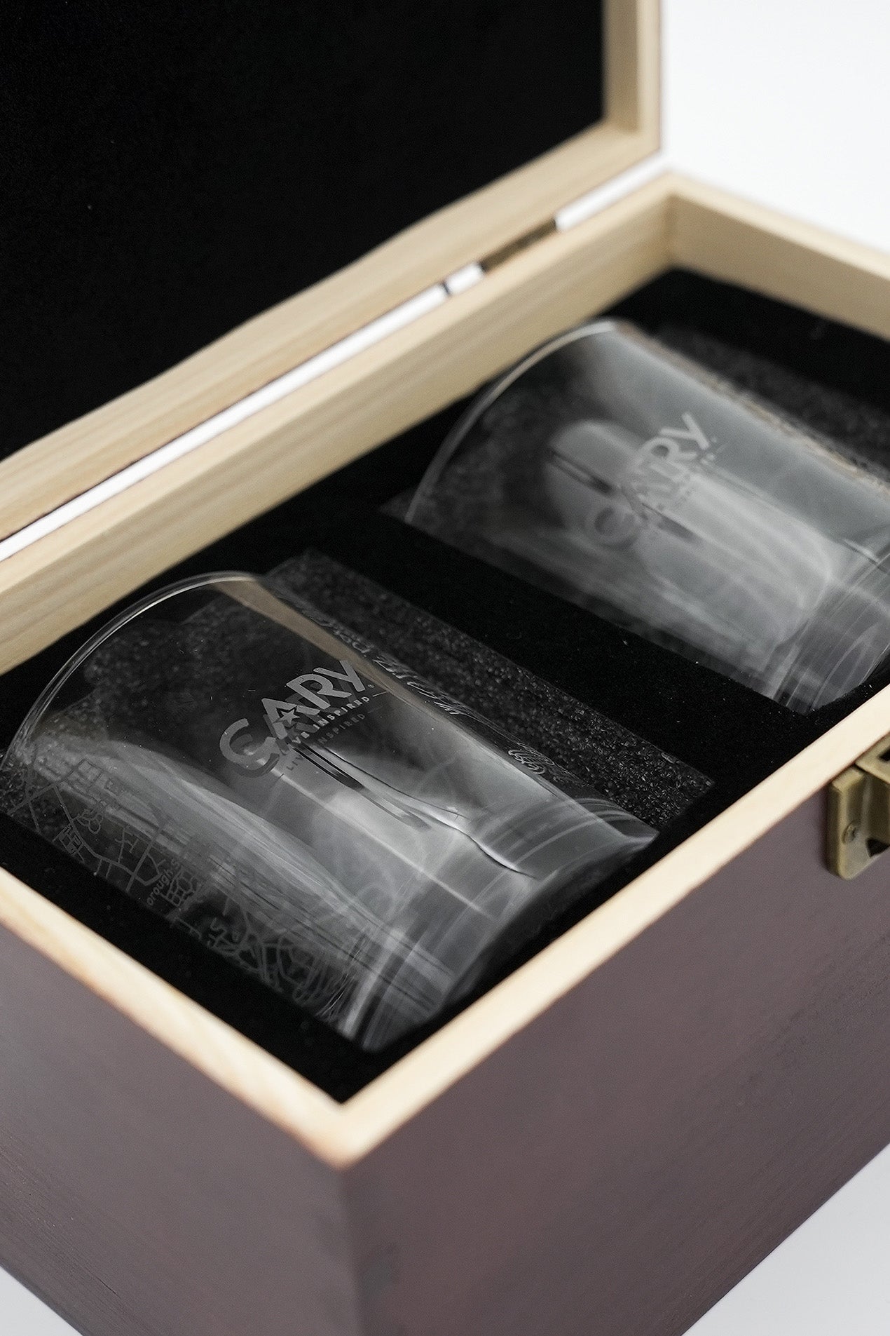 Cary Custom Etched Glass Set with Wood Box